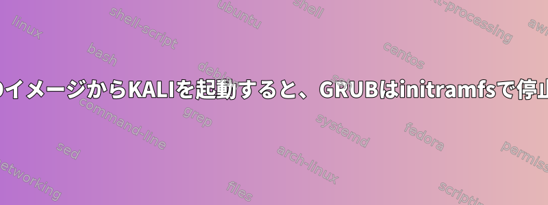 USBのISOイメージからKALIを起動すると、GRUBはinitramfsで停止します。