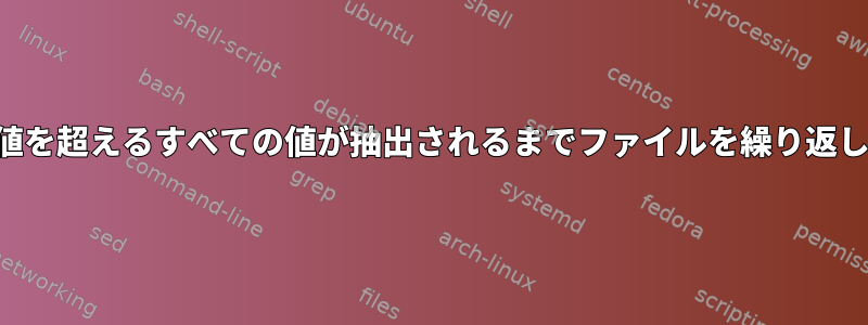 しきい値を超えるすべての値が抽出されるまでファイルを繰り返します。