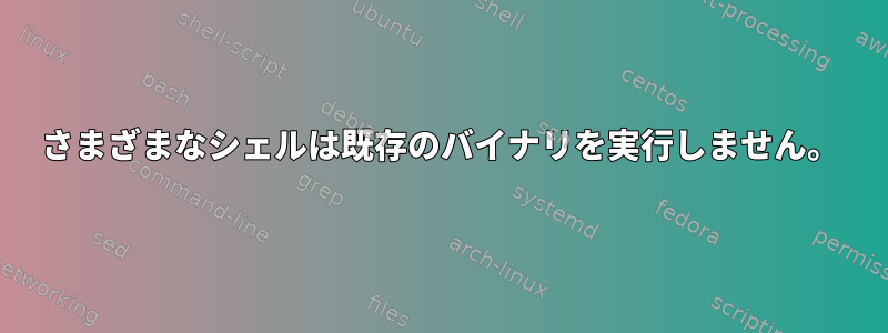 さまざまなシェルは既存のバイナリを実行しません。