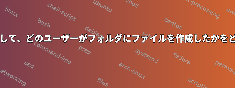 inotifyとシェルスクリプトを使用して、どのユーザーがフォルダにファイルを作成したかをどうやって知ることができますか？