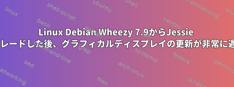 Linux Debian Wheezy 7.9からJessie 8.6にアップグレードした後、グラフィカルディスプレイの更新が非常に遅くなります。