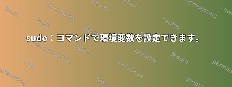 sudo：コマンドで環境変数を設定できます。