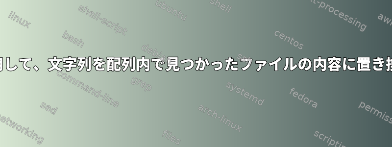 Perlを使用して、文字列を配列内で見つかったファイルの内容に置き換えます。