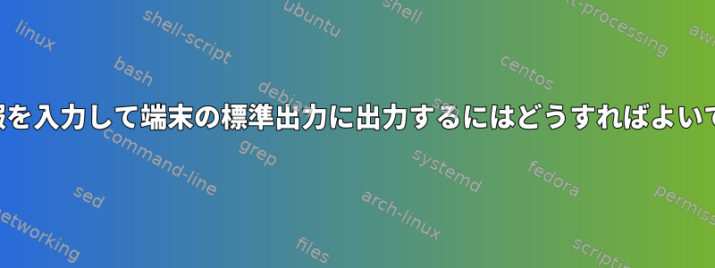 追加情報を入力して端末の標準出力に出力するにはどうすればよいですか？