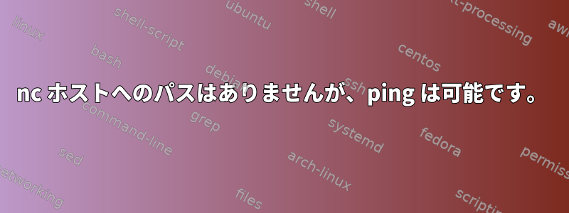 nc ホストへのパスはありませんが、ping は可能です。