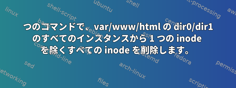 1 つのコマンドで、var/www/html の dir0/dir1 のすべてのインスタンスから 1 つの inode を除くすべての inode を削除します。