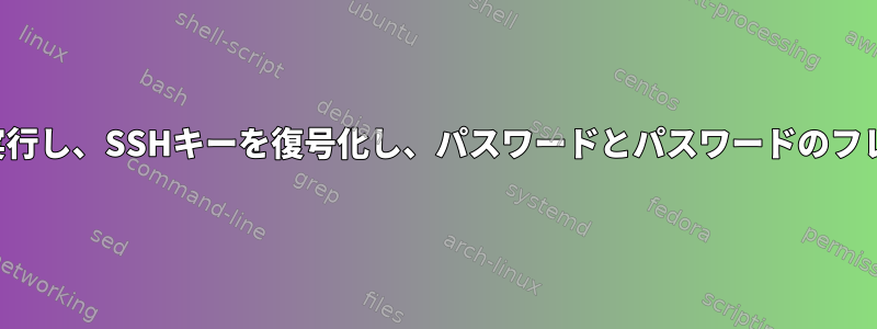 travisスクリプトを実行し、SSHキーを復号化し、パスワードとパスワードのフレーズを要求します。