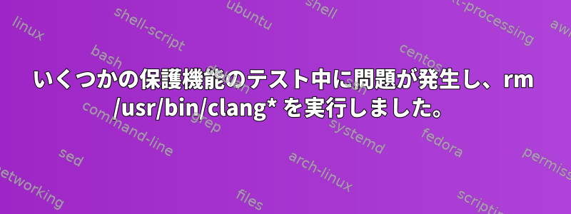 いくつかの保護機能のテスト中に問題が発生し、rm /usr/bin/clang* を実行しました。