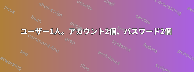 ユーザー1人。アカウント2個、パスワード2個