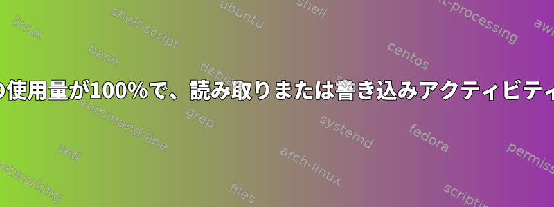 ハードドライブの使用量が100％で、読み取りまたは書き込みアクティビティがありません。