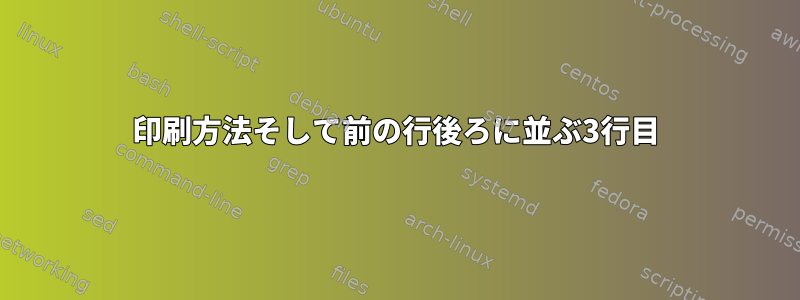 印刷方法そして前の行後ろに並ぶ3行目