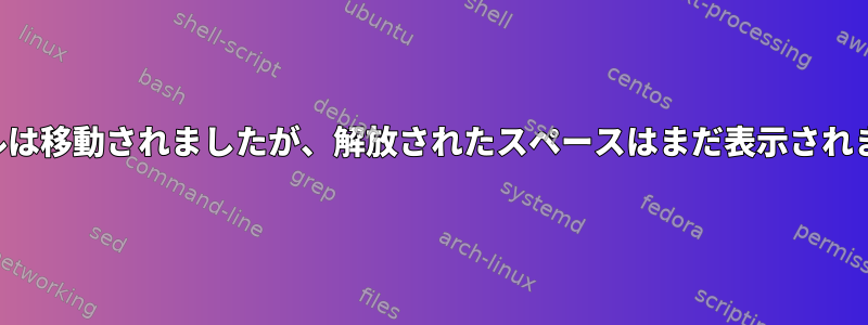 ファイルは移動されましたが、解放されたスペースはまだ表示されません。