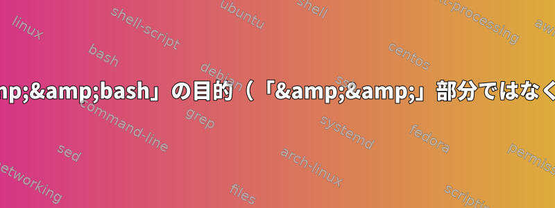 コマンドの「&amp;&amp;bash」の目的（「&amp;&amp;」部分ではなく「bash」部分）