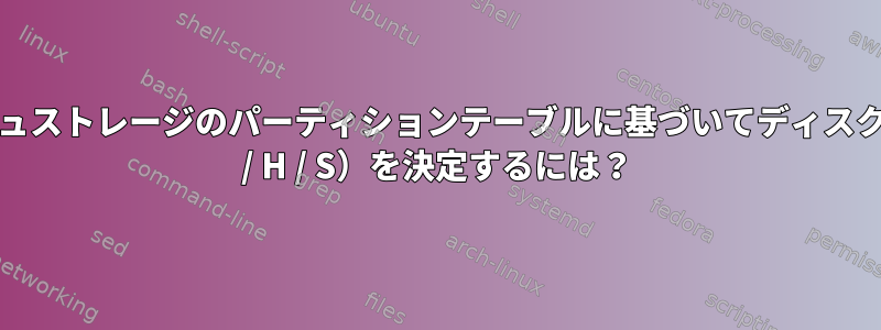 フラッシュストレージのパーティションテーブルに基づいてディスク構造（C / H / S）を決定するには？