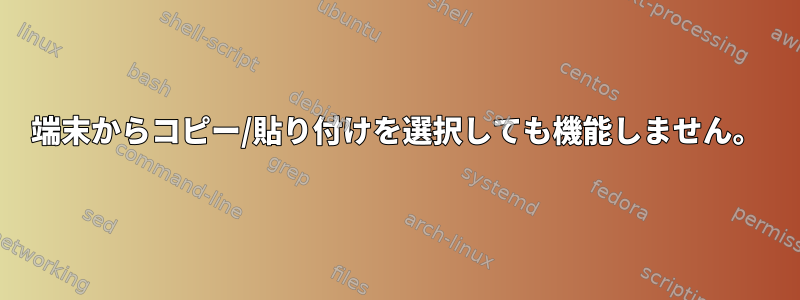 端末からコピー/貼り付けを選択しても機能しません。