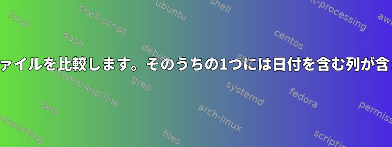 2つのテキストファイルを比較します。そのうちの1つには日付を含む列が含まれています。