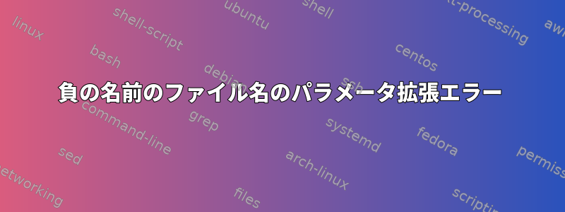 負の名前のファイル名のパラメータ拡張エラー