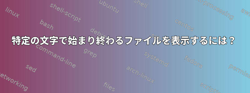 特定の文字で始まり終わるファイルを表示するには？