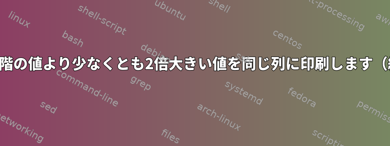 上下の3段階の値より少なくとも2倍大きい値を同じ列に印刷します（続き1）。