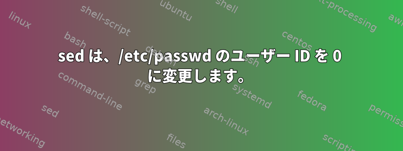 sed は、/etc/passwd のユーザー ID を 0 に変更します。