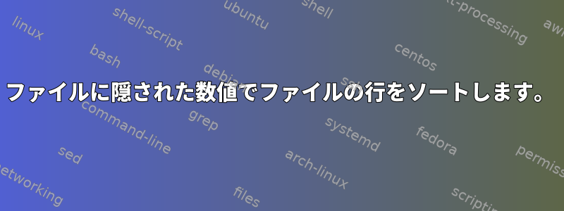 ファイルに隠された数値でファイルの行をソートします。