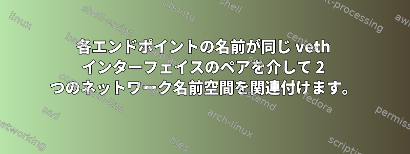 各エンドポイントの名前が同じ veth インターフェイスのペアを介して 2 つのネットワーク名前空間を関連付けます。