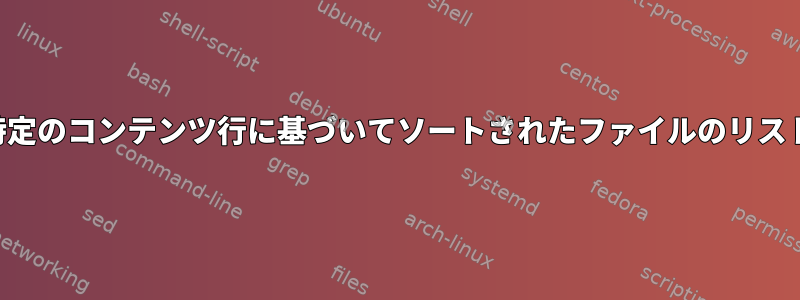 特定のコンテンツ行に基づいてソートされたファイルのリスト