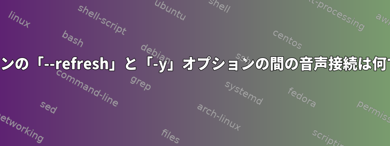 パックマンの「--refresh」と「-y」オプションの間の音声接続は何ですか？