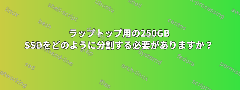 ラップトップ用の250GB SSDをどのように分割する必要がありますか？