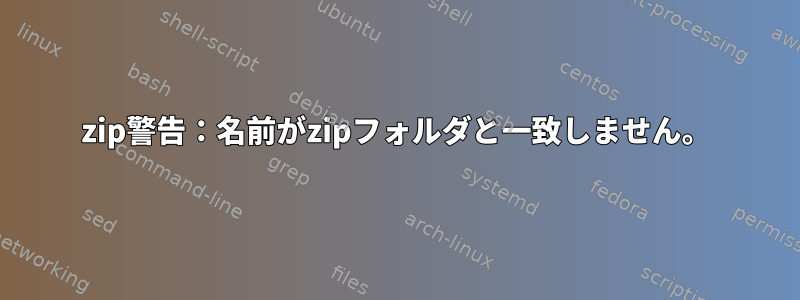 zip警告：名前がzipフォルダと一致しません。