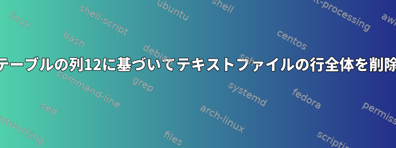 URLテーブルの列12に基づいてテキストファイルの行全体を削除する