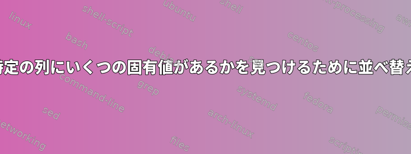 特定の列にいくつの固有値があるかを見つけるために並べ替え