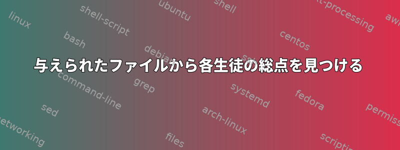 与えられたファイルから各生徒の総点を見つける