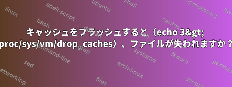 キャッシュをフラッシュすると（echo 3&gt; /proc/sys/vm/drop_caches）、ファイルが失われますか？