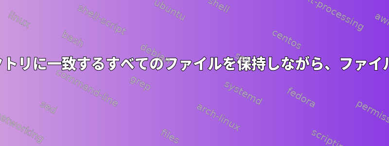 特定のディレクトリに一致するすべてのファイルを保持しながら、ファイルの検索と削除