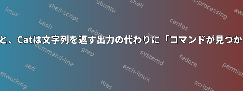 私のテキストを解析すると、Catは文字列を返す出力の代わりに「コマンドが見つかりません」を返します。