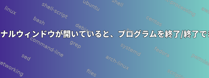 別のターミナルウィンドウが開いていると、プログラムを終了/終了できません。