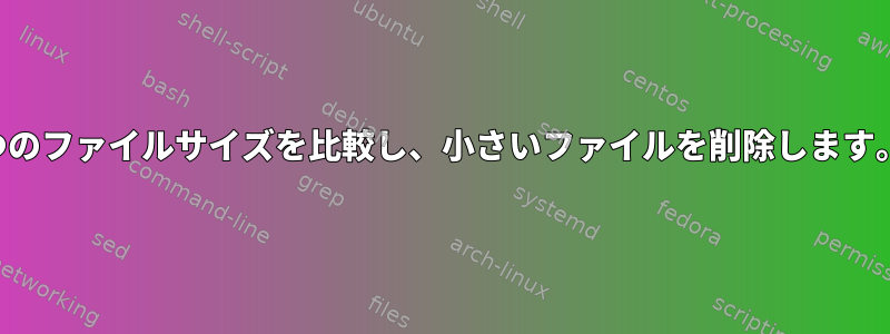 2つのファイルサイズを比較し、小さいファイルを削除します。