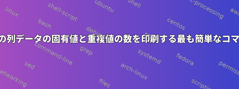 一部の列データの固有値と重複値の数を印刷する最も簡単なコマンド