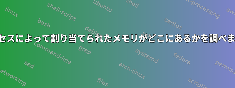 プロセスによって割り当てられたメモリがどこにあるかを調べます。