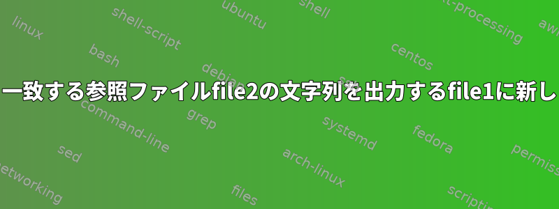 file1の他の列の値と一致する参照ファイルfile2の文字列を出力するfile1に新しい列を追加します。