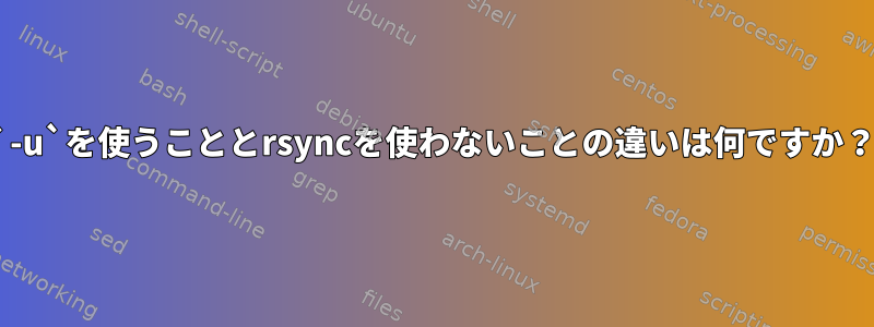 `-u`を使うこととrsyncを使わないことの違いは何ですか？