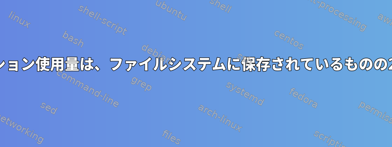 パーティション使用量は、ファイルシステムに保存されているものの2倍です。