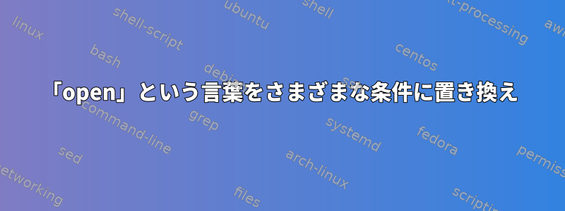 「open」という言葉をさまざまな条件に置き換え