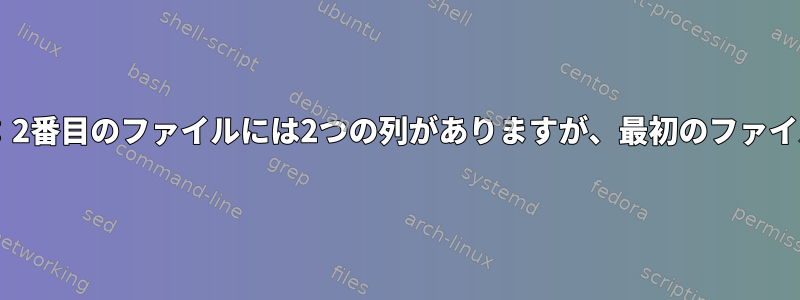 2つのファイルの最初の列の比較：2番目のファイルには2つの列がありますが、最初のファイルには1つの[重複]があります。