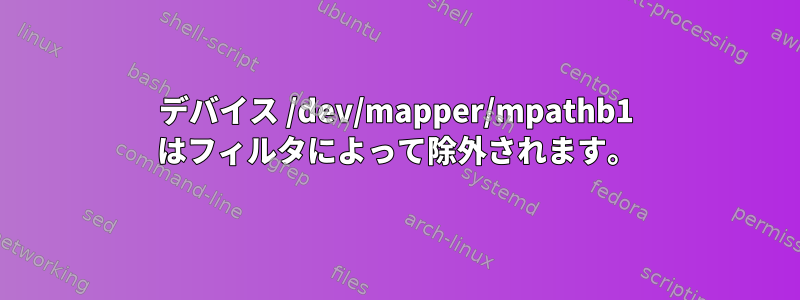 デバイス /dev/mapper/mpathb1 はフィルタによって除外されます。