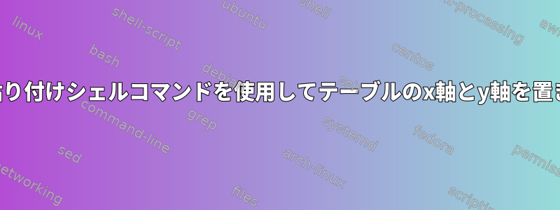 切り取りと貼り付けシェルコマンドを使用してテーブルのx軸とy軸を置き換える方法