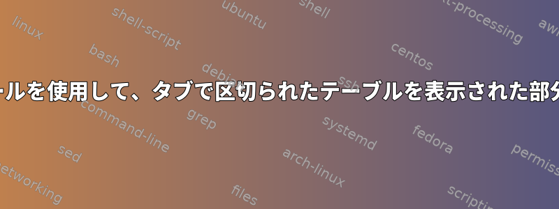 コマンドラインツールを使用して、タブで区切られたテーブルを表示された部分に変換するには？