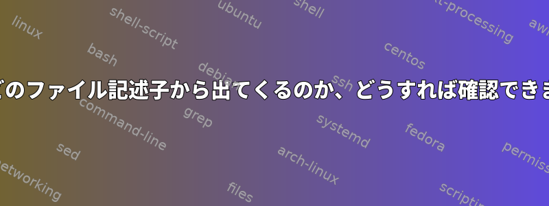 出力がどのファイル記述子から出てくるのか、どうすれば確認できますか？