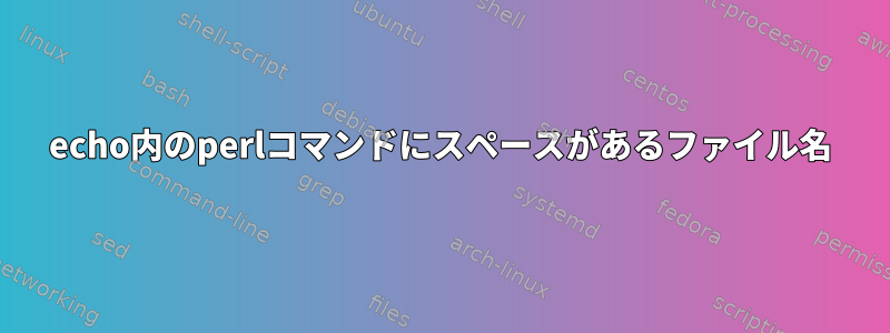 echo内のperlコマンドにスペースがあるファイル名